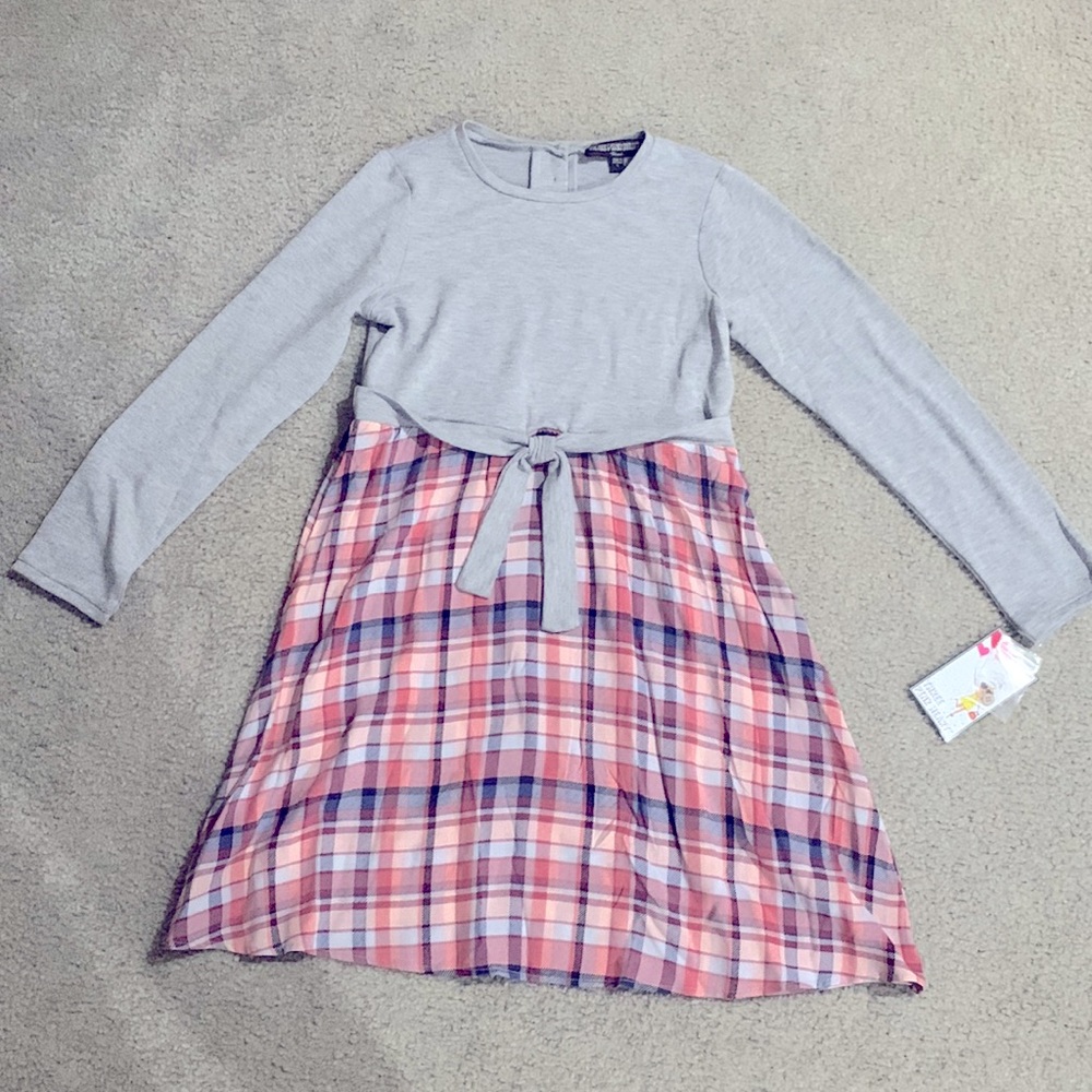Three Pink Hearts Long Sleeve Plaid Dress Size L New With Tag